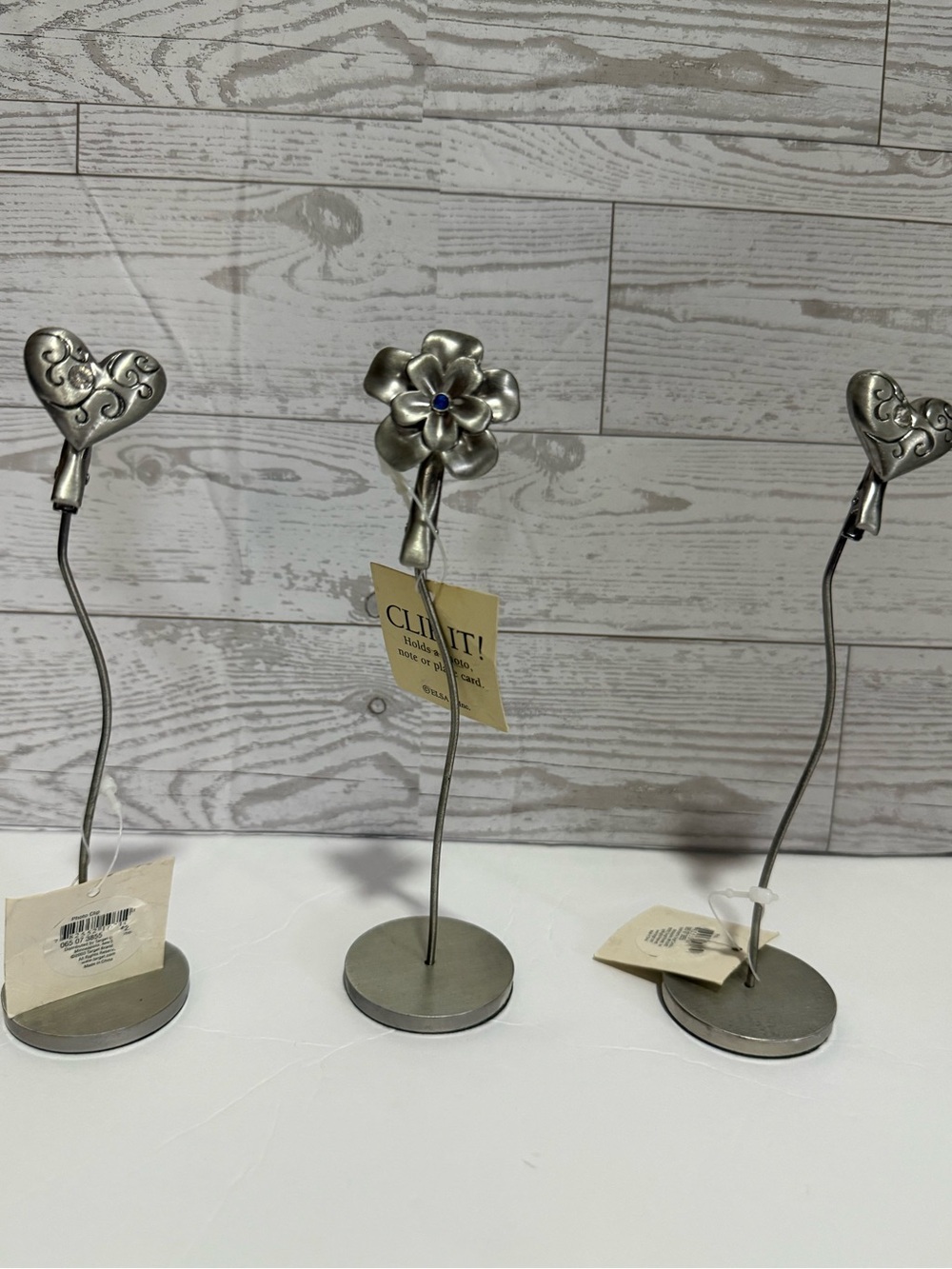 Vintage ELSA  "Clip It" Photo Place Card Holders Set of 3  Hearts Flower